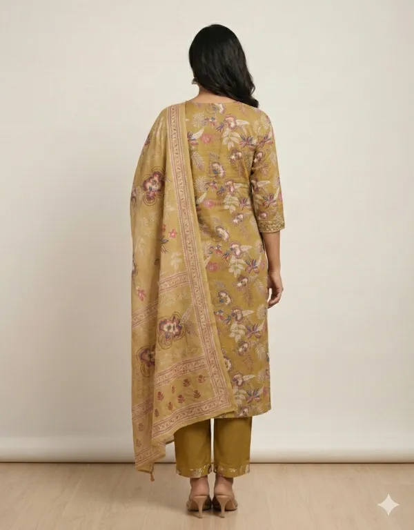 Khaki_Kurti_With_Plazo_&_Pant_Set_Daily_Wear