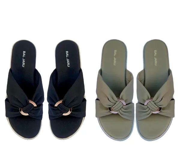 Pista_&_Black_Bowknot_Flat_Sliders_For_Women