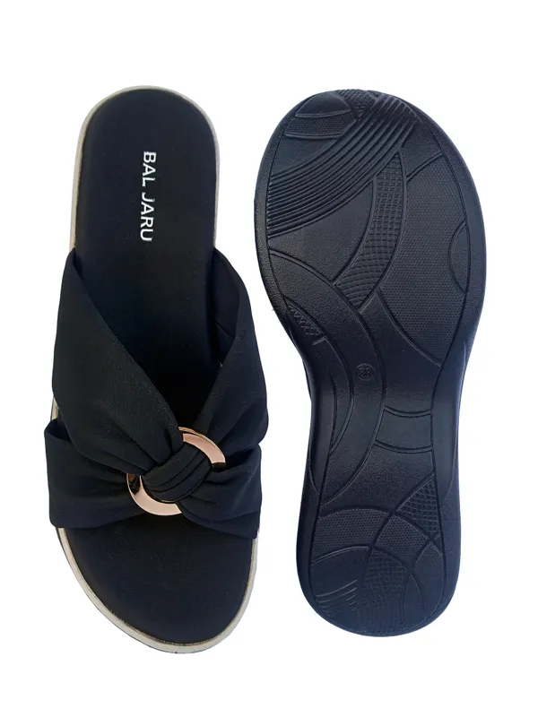 Pista_&_Black_Bowknot_Flat_Sliders_For_Women