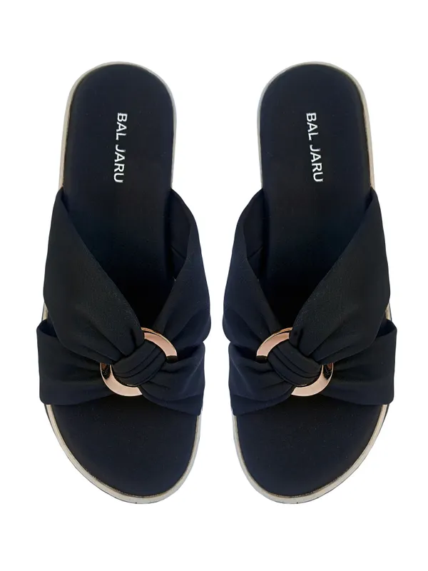 Pista_&_Black_Bowknot_Flat_Sliders_For_Women