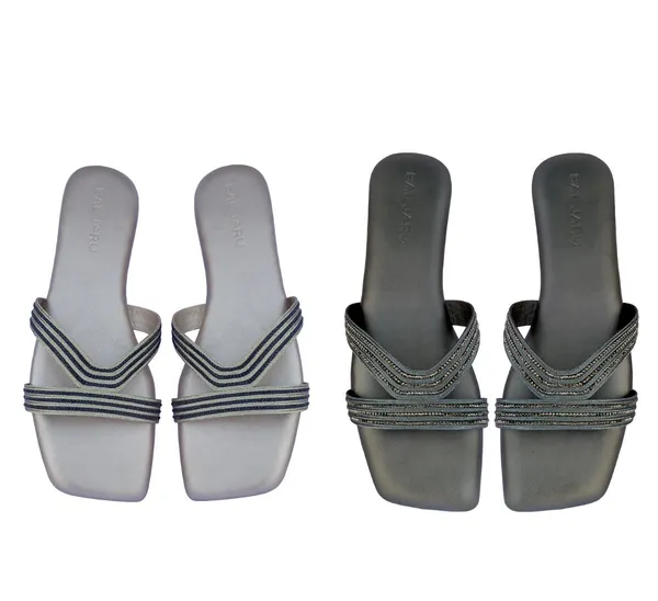 Silver_And_Black_Fashionable_Flats_With_Cushioned_Footbed_Sandals_For_Women