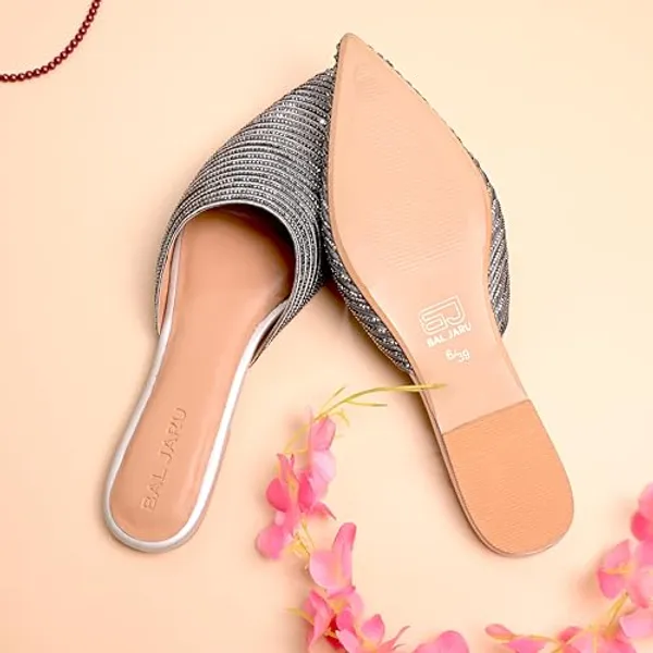Silver_Stone_Sheet_Pointed_Toe_Mules_Stylish_Comfortable_Flats_For_Women