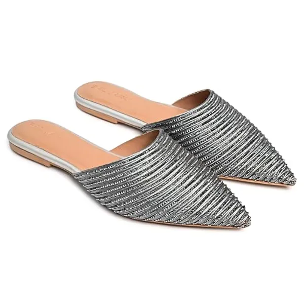 Silver_Stone_Sheet_Pointed_Toe_Mules_Stylish_Comfortable_Flats_For_Women