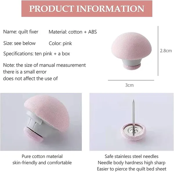 Duvet_Clips,_Duvet_Cover_Clips,_Sheet_Button_Fasteners,_Mushroom_Quilt_Fixing_Pins,_Anti-Slip_Bed_Sheet_Holders,_Bedding_Accessories_for_Blanket_&_Comforter_|_Pink,_Pack_of_12