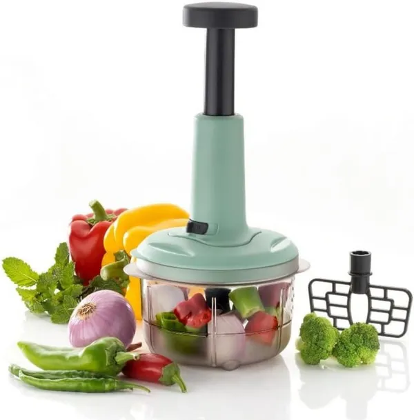 Manual_Food_Chopper_with_Push_Handle,_650ml_Transparent_Container,_Sage_Green,_with_2_Blades