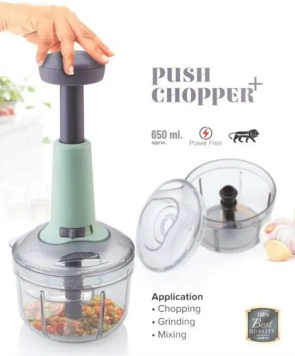 Manual_Food_Chopper_with_Push_Handle,_650ml_Transparent_Container,_Sage_Green,_with_2_Blades