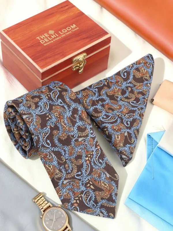 Aurelius_Paisley_Chocolate_Brown_And_Powder_Blue_Micro_Silk_Jacquard_9_Cm_Tie_Set_With_Pocket_Square_And_Wooden_Gift_Box