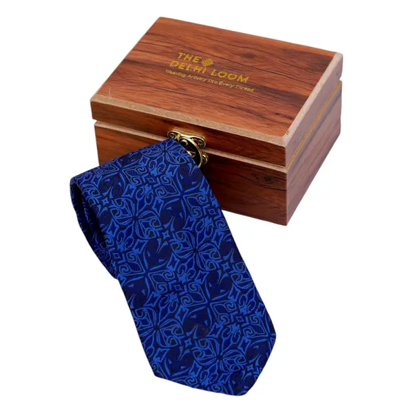 Royal_Blue_Sapphire_Arabesque_Micro_Woven_Jacquard_8_Cm_Necktie_Set_With_Pocket_Square_And_Premium_Wooden_Gift_Box_Suitable_For_Formal_And_Party_Wear