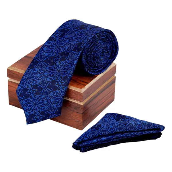 Royal_Blue_Sapphire_Arabesque_Micro_Woven_Jacquard_8_Cm_Necktie_Set_With_Pocket_Square_And_Premium_Wooden_Gift_Box_Suitable_For_Formal_And_Party_Wear