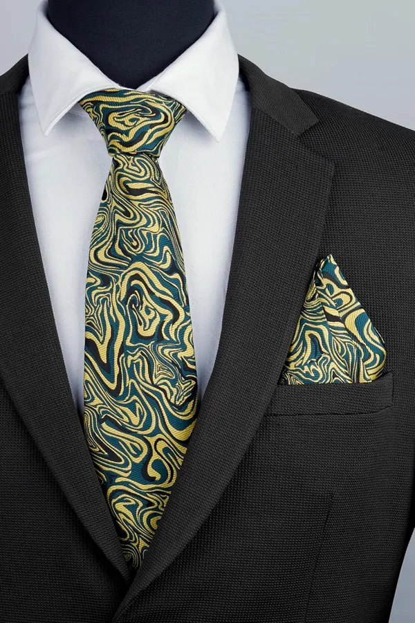 Yellow_Teal_Abstract_Mens_Micro_Silk_Tie_Pocket_Square_Gift_Set_With_Wooden_Box_Vintage_Wide_Width__