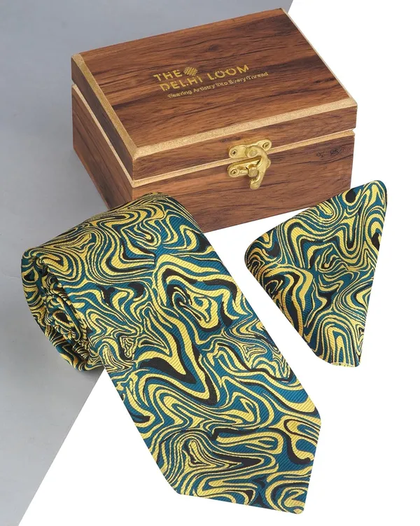Yellow_Teal_Abstract_Mens_Micro_Silk_Tie_Pocket_Square_Gift_Set_With_Wooden_Box_Vintage_Wide_Width__