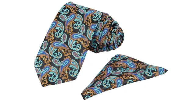 Black_Royal_Blue_Turquoise_Orange_Mens_Baroque_Blue_Microfiber_Silk_Woven_Jacquard_Tie_Pocket_Square_Set_With_Wooden_Gift_Box_