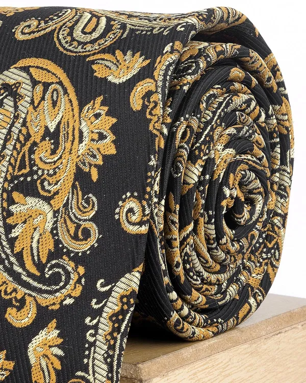 Black_Gold_Ebony_Paisley_Mens_Micro_Silk_Tie_Pocket_Square_Set_With_Wooden_Gift_Box__Modern_Width_8_Cm_