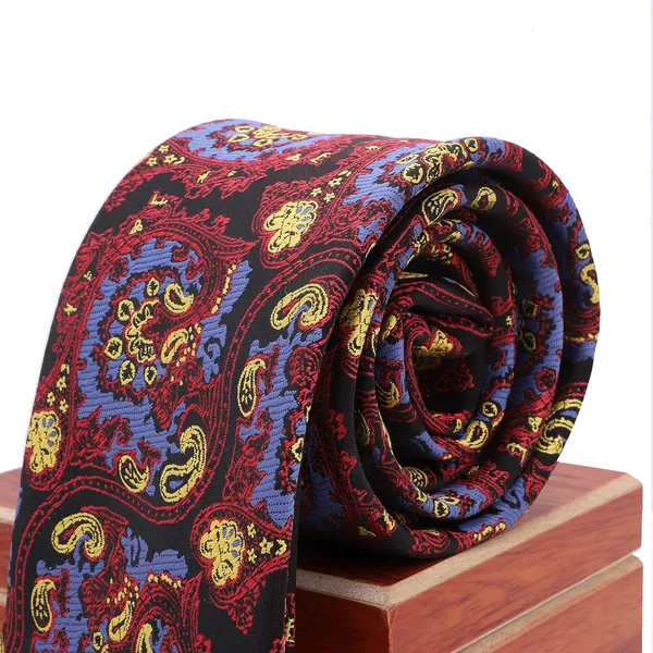 Black_Red_Blue_Gold_Imperial_Paisley_Mens_Woven_Tie_Pocket_Square_Set_9_Cm_Width_With_Wooden_Gift_Box