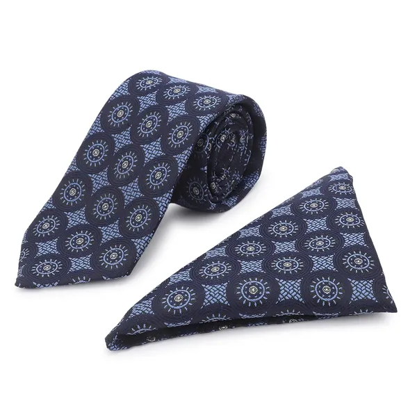 Navy_Blue_Sky_Midnight_Medallion_Mens_Micro_Woven_Jacquard__Tie_Pocket_Square_Set_With_Wooden_Gift_Box_9_Cm_Vintage_Width