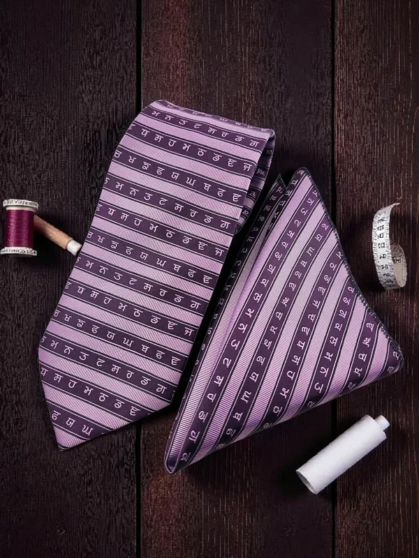 Purple_Onion_Pink_Punjab_Legacy_Gurmukhi_Design_Mens_Micro_Silk_Tie_Pocket_Square_Gift_Set_In_Wooden_Box_Wide_Width_9_Cm