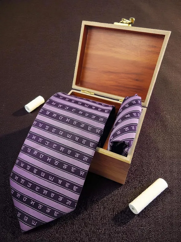 Purple_Onion_Pink_Punjab_Legacy_Gurmukhi_Design_Mens_Micro_Silk_Tie_Pocket_Square_Gift_Set_In_Wooden_Box_Wide_Width_9_Cm