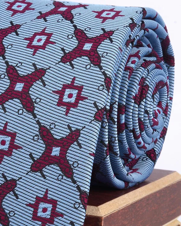Light_Blue_Maroon_Motif_Mens_Micro_Woven_Tie_Pocket_Square_Set_9_Cm_Vintage_Wide_Width_