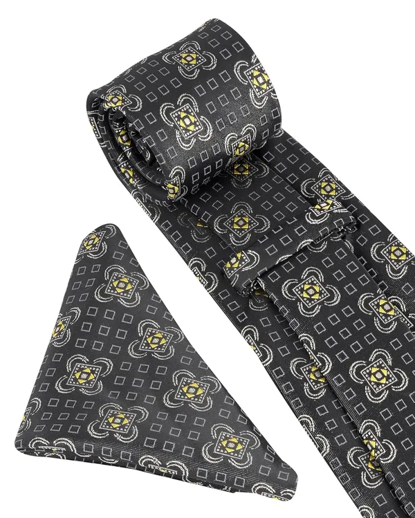 Black_Gold_Noir_Gold_Medallion_Mens_Micro_Silk_Tie_Set_With_Pocket_Square_Wooden_Gift_Box