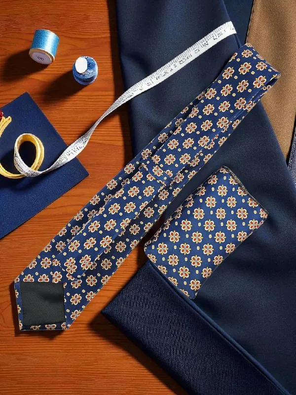 Oxford_Blue_Mustard_Cream_Medallion_Micro_Silk_Tie_Pocket_Square_Set_In_Wooden_Gift_Box