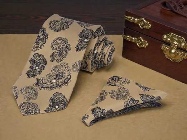 Beige_Black_Regal_Paisley_Mens_Woven_Tie_Pocket_Square_Set_With_Wooden_Box_Micro_Silk_Jacquard_Necktie_9_Cm_Broad_Width