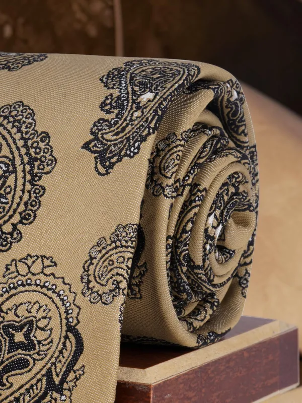Beige_Black_Regal_Paisley_Mens_Woven_Tie_Pocket_Square_Set_With_Wooden_Box_Micro_Silk_Jacquard_Necktie_9_Cm_Broad_Width