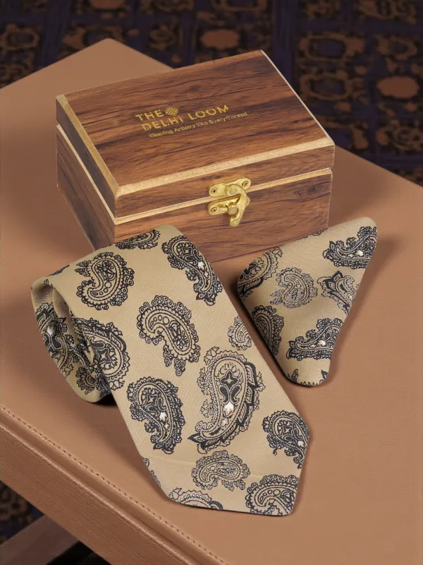Beige_Black_Regal_Paisley_Mens_Woven_Tie_Pocket_Square_Set_With_Wooden_Box_Micro_Silk_Jacquard_Necktie_9_Cm_Broad_Width