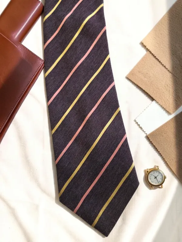 Cavendish_Stripe_Charcoal_Brown_Rose_Pink_And_Yellow_Gold_Wool_Feel_9_Cm_Luxury_Tie_Set_With_Pocket_Square_And_Wooden_Gift_Box