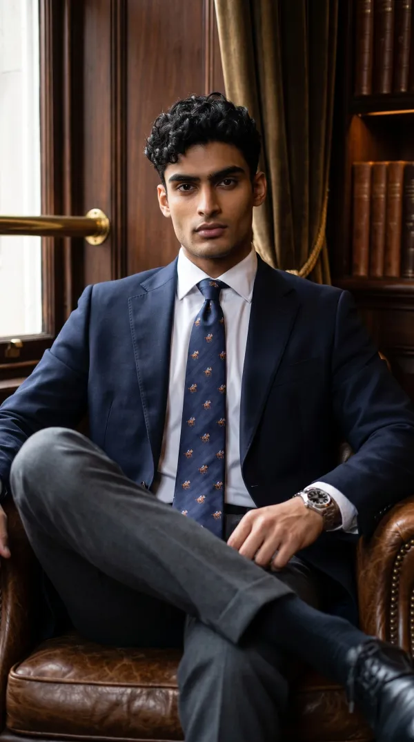 Charcoal_Blue_Derby_Crest_Micro_Woven_Jacquard_9_Cm_Necktie_Set_With_Pocket_Square_Suitable_For_Formal_And_Party_Wear