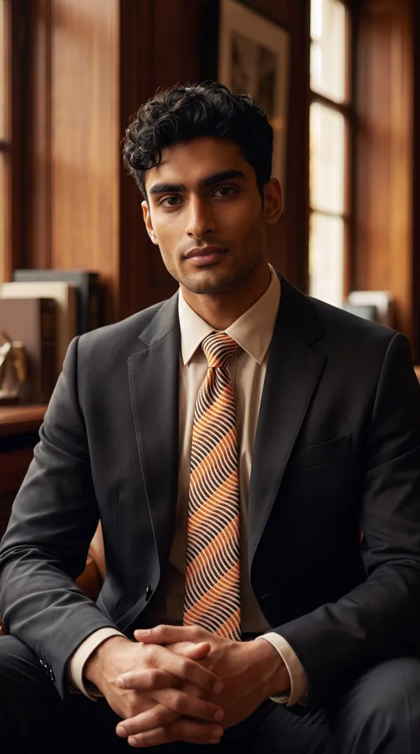 Aurora_Wave_Orange_Black_And_White_Micro_Woven_Jacquard_9_Cm_Tie_Set_With_Pocket_Square_And_Premium_Wooden_Gift_Box