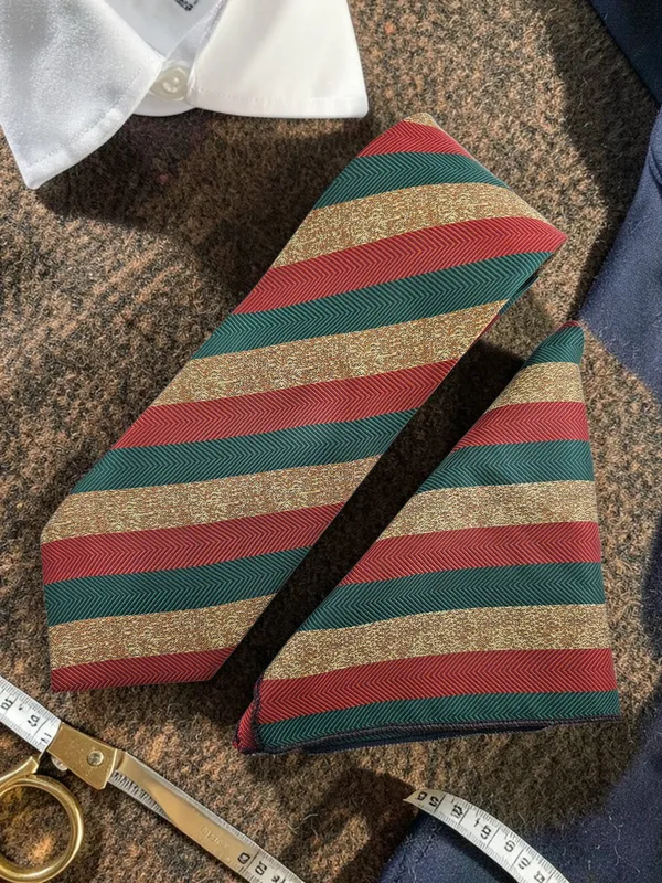 Green_Rust_Gold_Heritage_Stripe_Woven_Micro_Silk_Tie_Pocket_Square_Set_With_Gift_Box