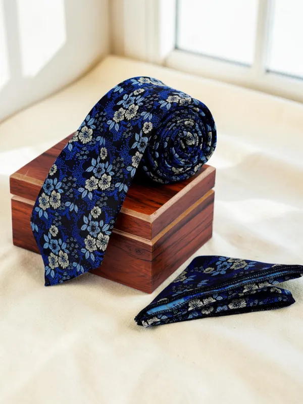 Royal_Blue_Ivory_Midnight_Blossom_Micro_Woven_Jacquard_9_Cm_Necktie_Set_With_Pocket_Square_And_Premium_Wooden_Gift_Box_Suitable_For_Formal_And_Party_Wear
