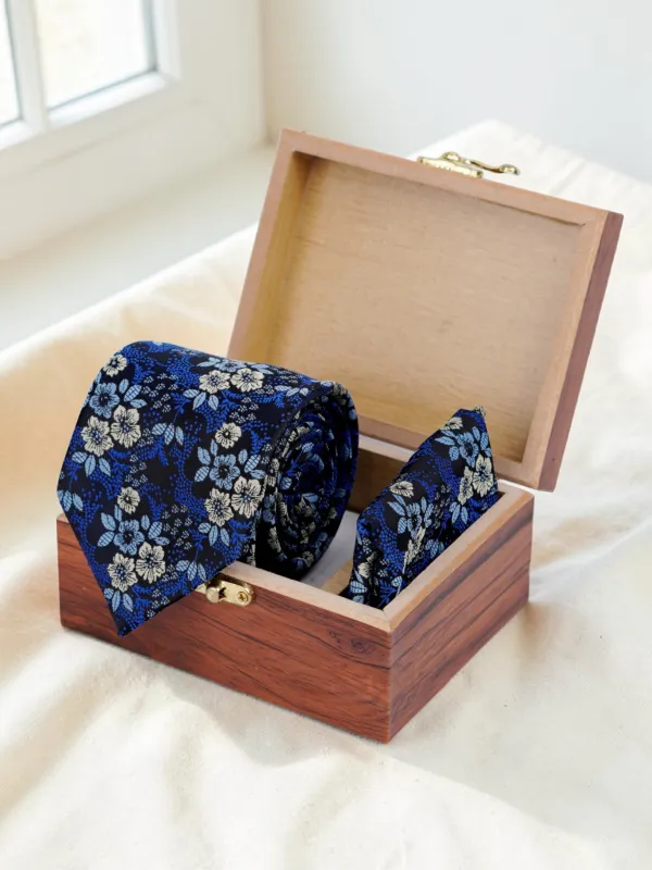 Royal_Blue_Ivory_Midnight_Blossom_Micro_Woven_Jacquard_9_Cm_Necktie_Set_With_Pocket_Square_And_Premium_Wooden_Gift_Box_Suitable_For_Formal_And_Party_Wear