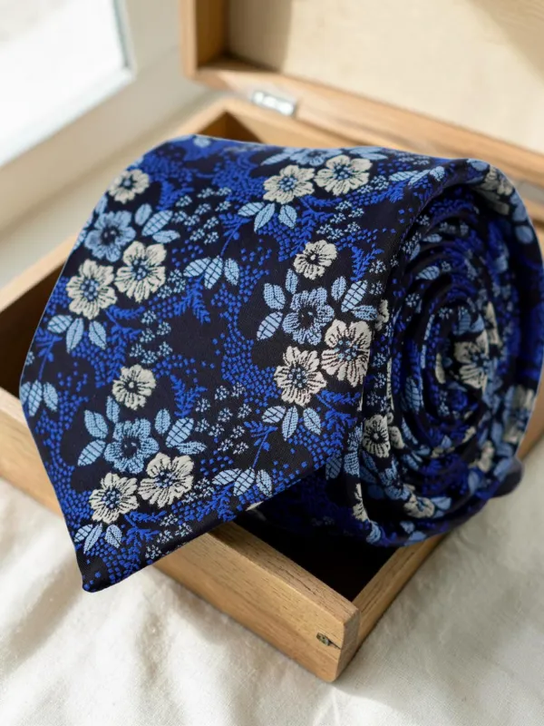Royal_Blue_Ivory_Midnight_Blossom_Micro_Woven_Jacquard_9_Cm_Necktie_Set_With_Pocket_Square_And_Premium_Wooden_Gift_Box_Suitable_For_Formal_And_Party_Wear