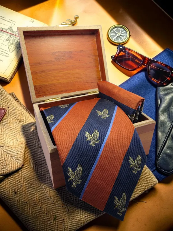 Imperial_Eagle_Rust_Brown_And_Navy_Blue_Micro_Woven_Jacquard_9_Cm_Tie_Set_With_Pocket_Square_And_Premium_Wooden_Gift_Box