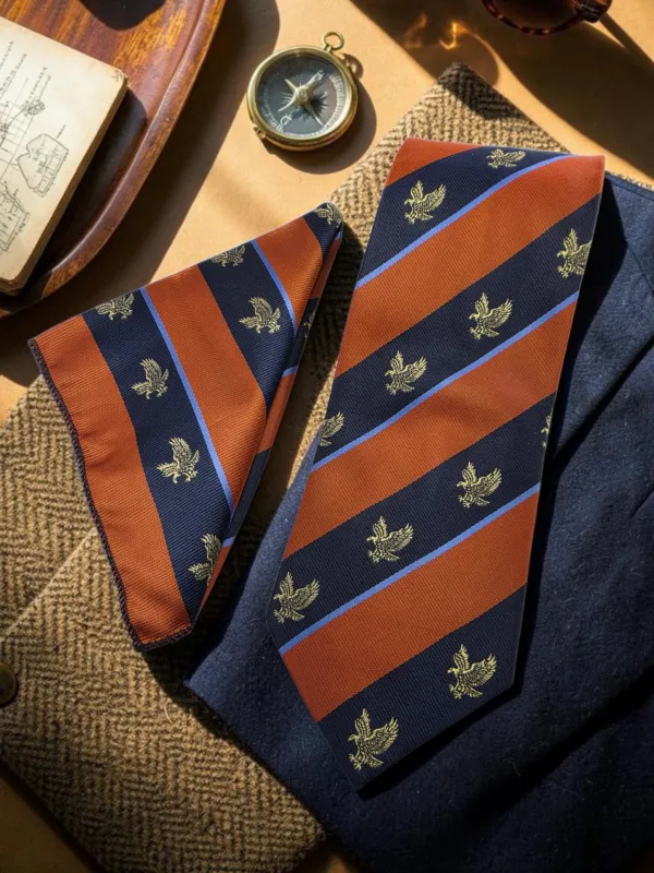 Imperial_Eagle_Rust_Brown_And_Navy_Blue_Micro_Woven_Jacquard_9_Cm_Tie_Set_With_Pocket_Square_And_Premium_Wooden_Gift_Box