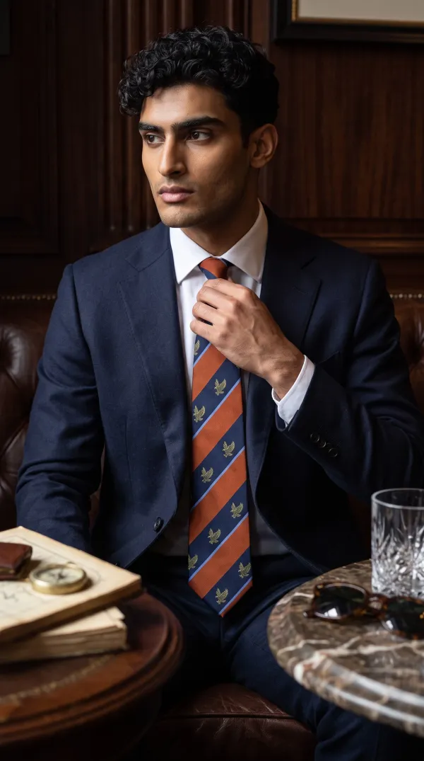 Imperial_Eagle_Rust_Brown_And_Navy_Blue_Micro_Woven_Jacquard_9_Cm_Tie_Set_With_Pocket_Square_And_Premium_Wooden_Gift_Box