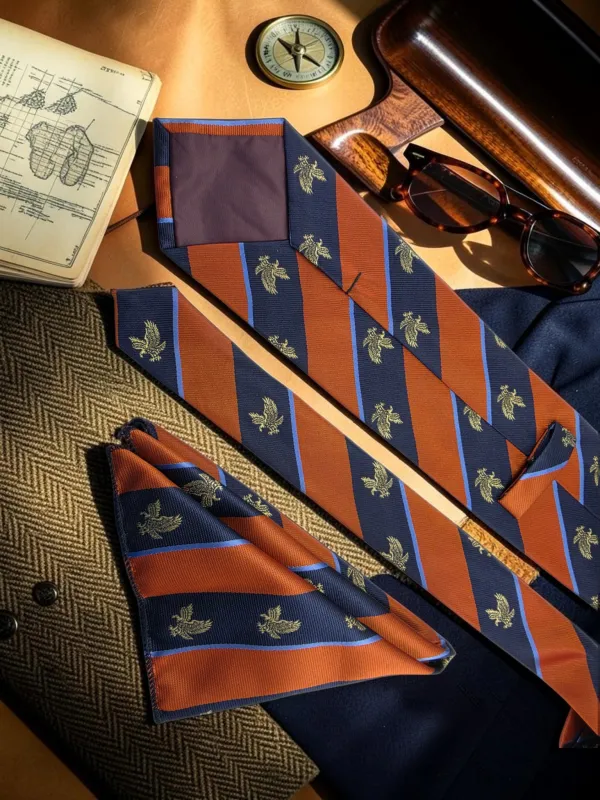 Imperial_Eagle_Rust_Brown_And_Navy_Blue_Micro_Woven_Jacquard_9_Cm_Tie_Set_With_Pocket_Square_And_Premium_Wooden_Gift_Box