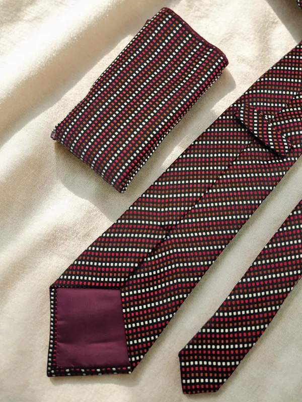 Jet_Black_Mosaic_Rust_Red_Ivory_Micro_Woven_Jacquard_9_Cm_Luxury_Tie_Set