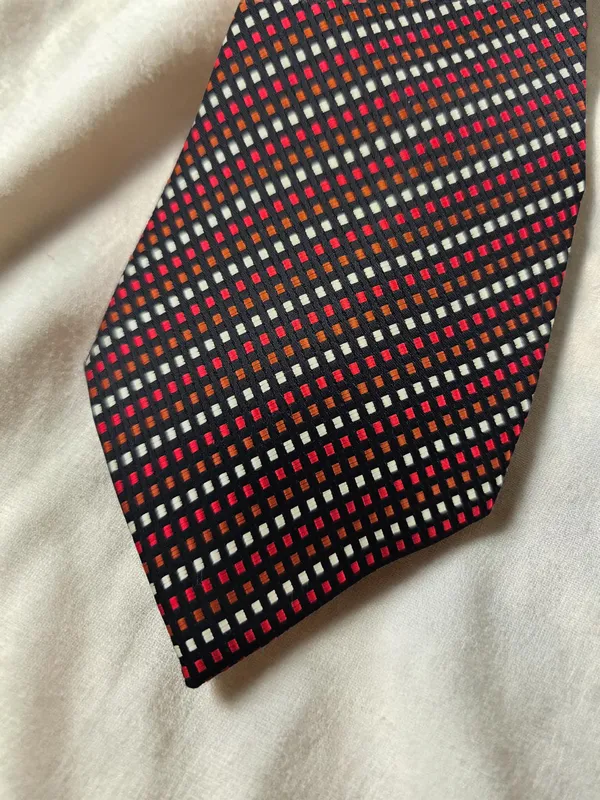 Jet_Black_Mosaic_Rust_Red_Ivory_Micro_Woven_Jacquard_9_Cm_Luxury_Tie_Set