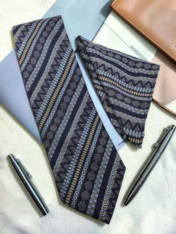 Navy_Blue_Geometric_Heritage_Microsilk_Tie_Set_With_Pocket_Square_And_Wooden_Gift_Box_9_Cm_And_7.5_Cm
