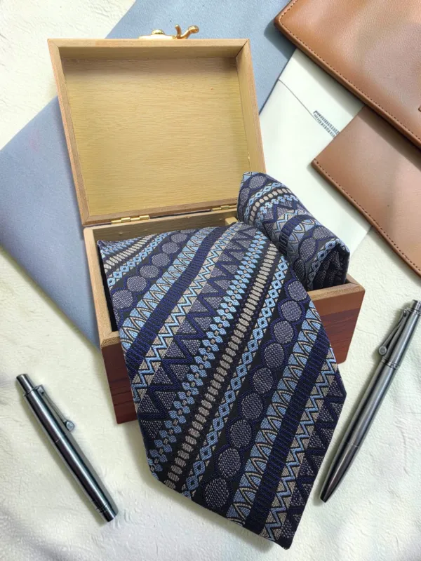 Navy_Blue_Geometric_Heritage_Microsilk_Tie_Set_With_Pocket_Square_And_Wooden_Gift_Box_9_Cm_And_7.5_Cm