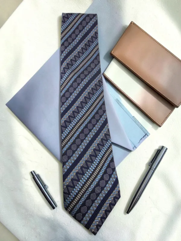 Navy_Blue_Geometric_Heritage_Microsilk_Tie_Set_With_Pocket_Square_And_Wooden_Gift_Box_9_Cm_And_7.5_Cm