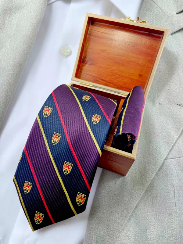 Navy_Wine_Purple_Regal_Crest_Stripe_Micro_Woven_Jacquard_9_Cm_Necktie_Set_With_Wooden_Gift_Box_Suitable_For_Formal_And_Occasion_Wear