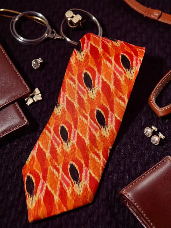 Orange_Ikat_Royale_Pattern_Printed_Micro_Silk_Tie_With_Wooden_Gift_Box__9_Cm_Classic_Width_Premium_Festive_And_Formal_Wear