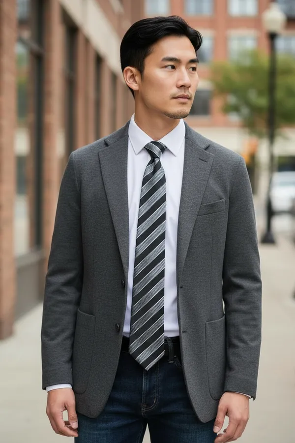 Zig_Wave_Stripe_Black_Grey_Diagonal_Pattern_Micro_Silk_Tie_With_Wooden_Gift_Box_8_Cm_Premium_Formal_Office_Wear