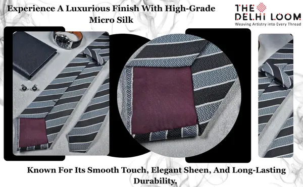 Zig_Wave_Stripe_Black_Grey_Diagonal_Pattern_Micro_Silk_Tie_With_Wooden_Gift_Box_8_Cm_Premium_Formal_Office_Wear