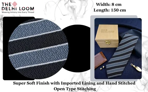 Zig_Wave_Stripe_Black_Grey_Diagonal_Pattern_Micro_Silk_Tie_With_Wooden_Gift_Box_8_Cm_Premium_Formal_Office_Wear