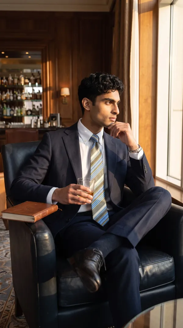 Regent_Stripe_Cobalt_Blue_Yellow_And_Black_Micro_Silk_Jacquard_9_Cm_Tie_Set_With_Pocket_Square_And_Wooden_Gift_Box