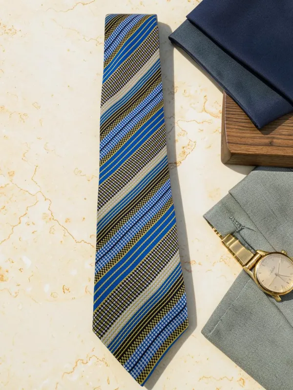Regent_Stripe_Cobalt_Blue_Yellow_And_Black_Micro_Silk_Jacquard_9_Cm_Tie_Set_With_Pocket_Square_And_Wooden_Gift_Box